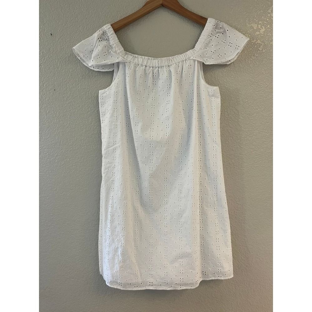 J.Crew White Eyelet Lace Off The Shoulder Shift Dress Cotton Flutter Sleeve M